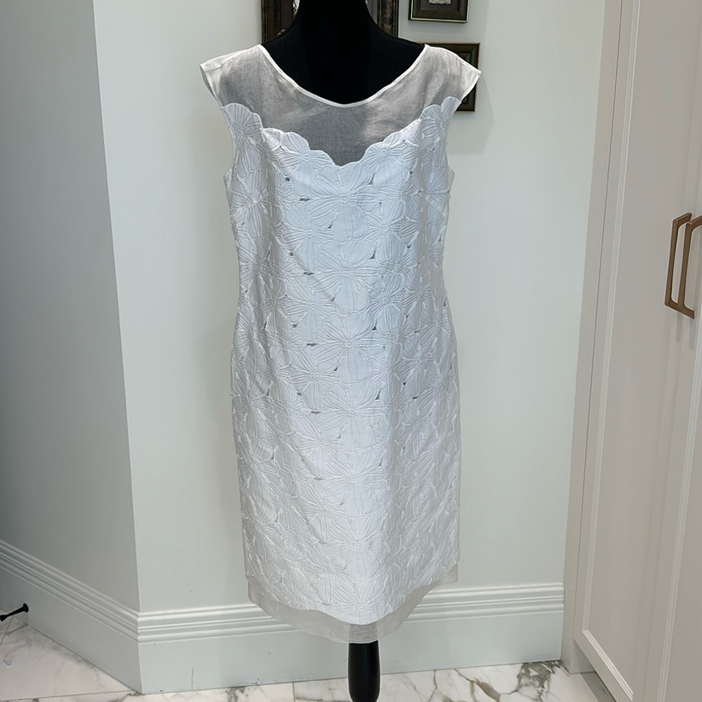 Rena Lange white dress, cotton lace and organza, size 10